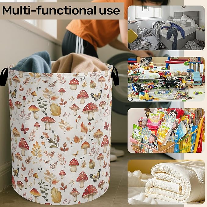 Cute Mushroom Laundry Hamper - Waterproof Fabric Laundry Basket with Handles, Foldable Storage Basket for Laundry,Bedroom,Dorm