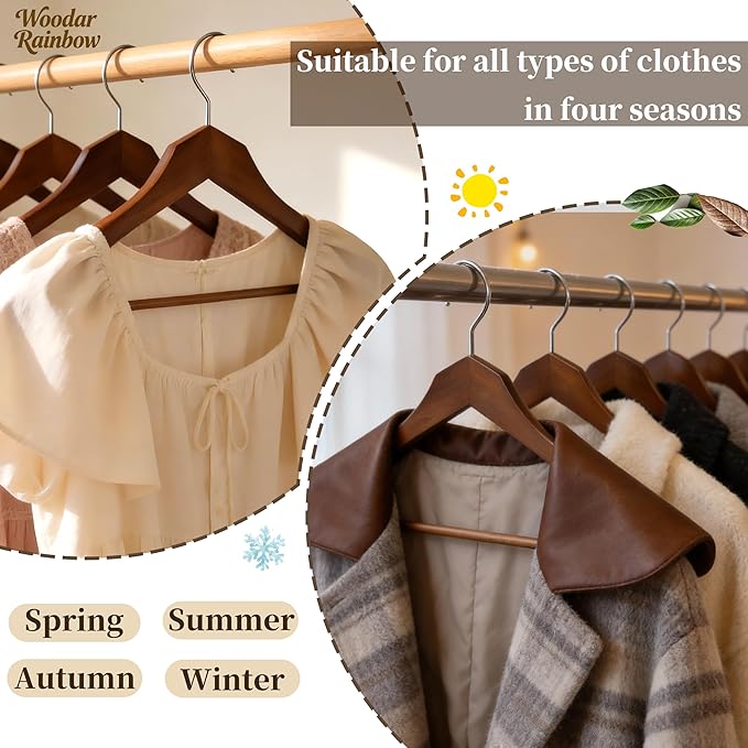 Luxury Wide Shoulder Wooden Suit Hangers with Pants Bar, Solid Wood Jacket Clothes Hangers Smooth Finish for Sweater Dress Pants Sport Coats (Dark Brown, 6 Pack)