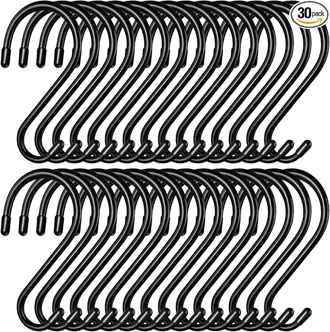 Dreecy 30 Pack 4 Inch S Hooks, Heavy Duty Black Rubber Coated Non Slip Closet S Hooks for Hanging Plants, Clothes, Jeans, Purse, Jewelry, Pot, Pans, Cups, 6.0TG-SG