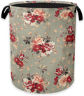 Red Rose Flowers Laundry Hamper,Vintage Floral Clothes Hamper for Laundry,Waterproof Oxford Toy Storage Collapsible Hampers for Bedroom, Dorm Room,Bathroom,16x20 Inch