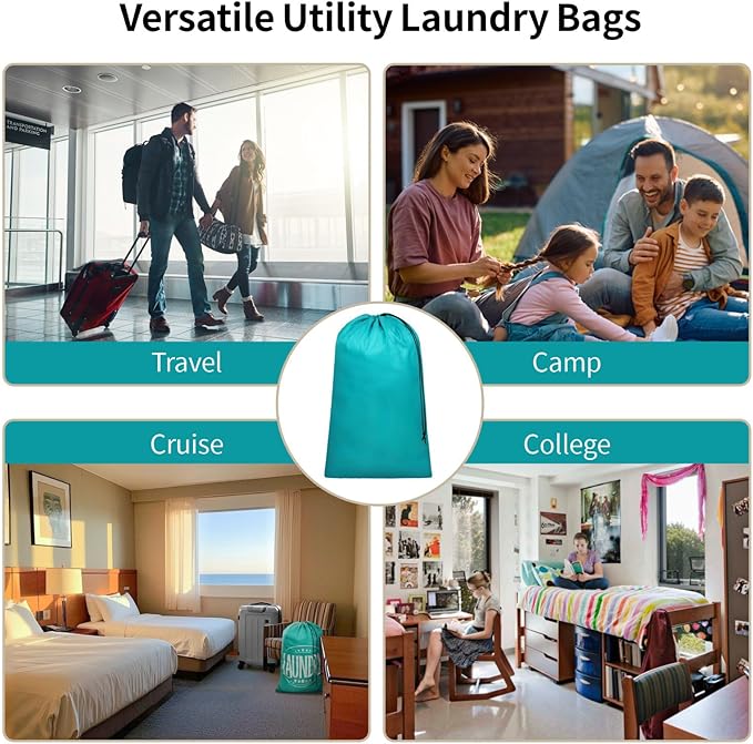 F-color Travel Laundry Bags 2 Pack - Cruise Essentials 2026 Washable Large Dirty Clothes Organizer Pouch 24 x 36 Inch for Cruise Ship Cabin, Summer Camp & College Dorm Hamper Liner, Blue & Gray