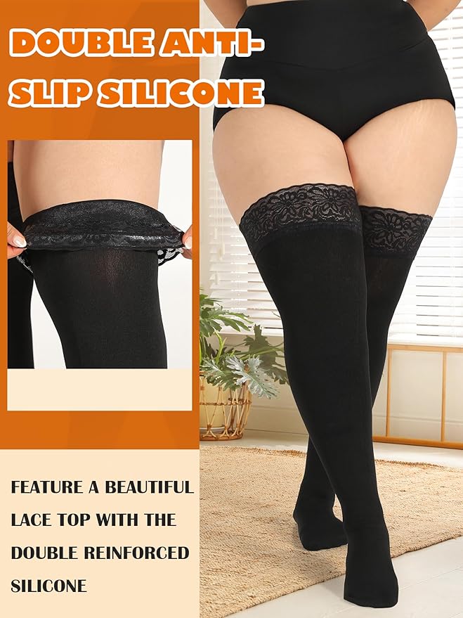 Plus Size Thigh High Socks for Women Fleece Lined Extra Long Over the Knee Stockings Leg Warmers Boot Socks