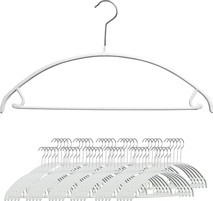 Mawa by Reston Lloyd Non Slip Metal Clothing Hanger, Smooth Shoulder Support with Skirk Hooks/Pant Bar, Model 42-U, White