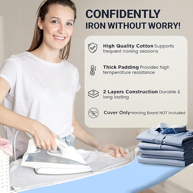 Small Ironing Board Cover and Pad 12"x32" Small Iron Board Cover with Padding, Tabletop Mini Ironing Board Cover and Pad Small Size, Cotton Canvas, Heat Resistant, Drawstring Closure Blue