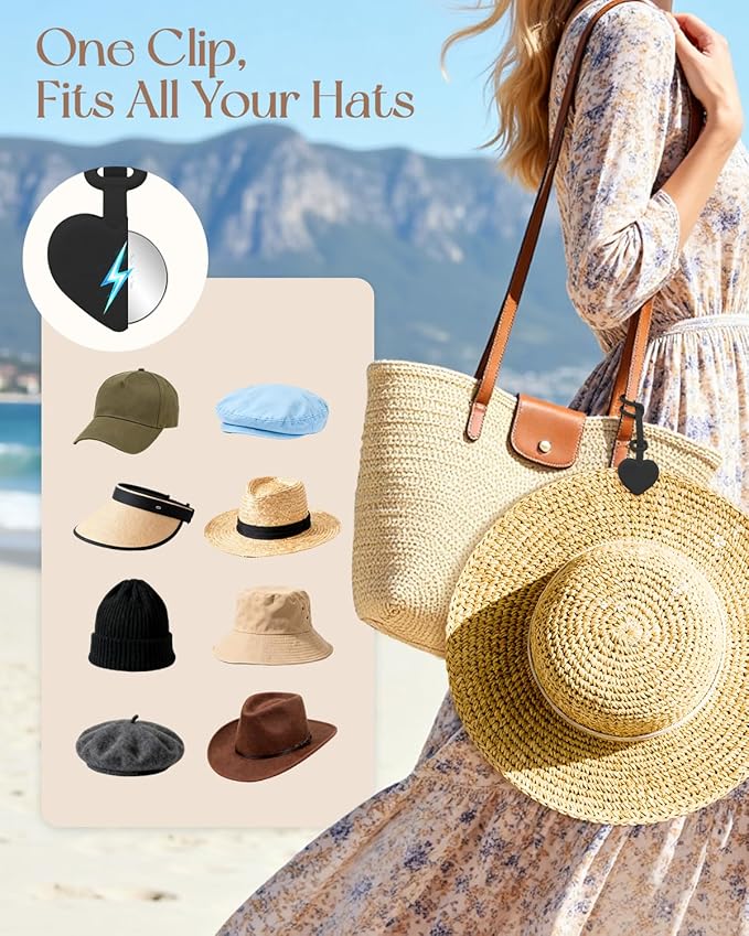 2 Pcs Magnetic Hat Clips for Travel on Bag, Strong Magnetic Hat Holder & Clip, Secure Hats Holder for Travel on Caps & Beach Hats, Vacation Essentials Accessories (2, Black+White)
