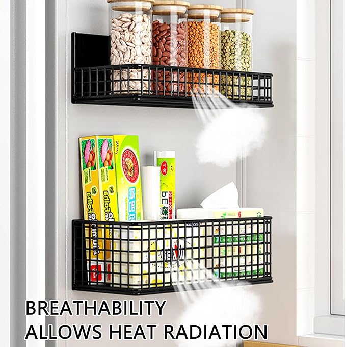 Magnetic Basket Fridge Organizer Wire Bins Pencil Holder Whiteboard Accessories Home Kitchen Organization (White-High)