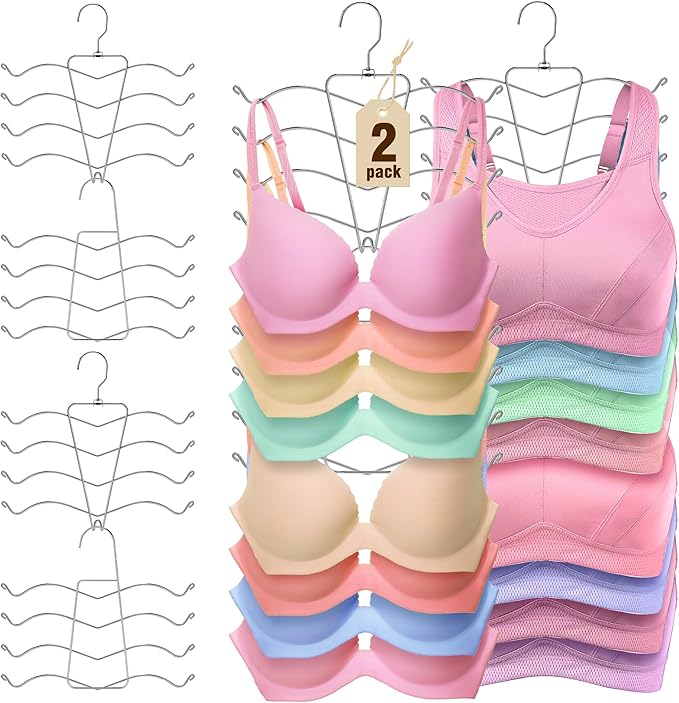 HOUSE DAY Bra Hangers 2 Pack, Tank Top Hangers Space Saving Hanger for Closet Organizers and Storage, Bra Organizer Closet Hanger Space Saver for Camisoles, Bras, Belts, Ties, Scarves, Swimsuits