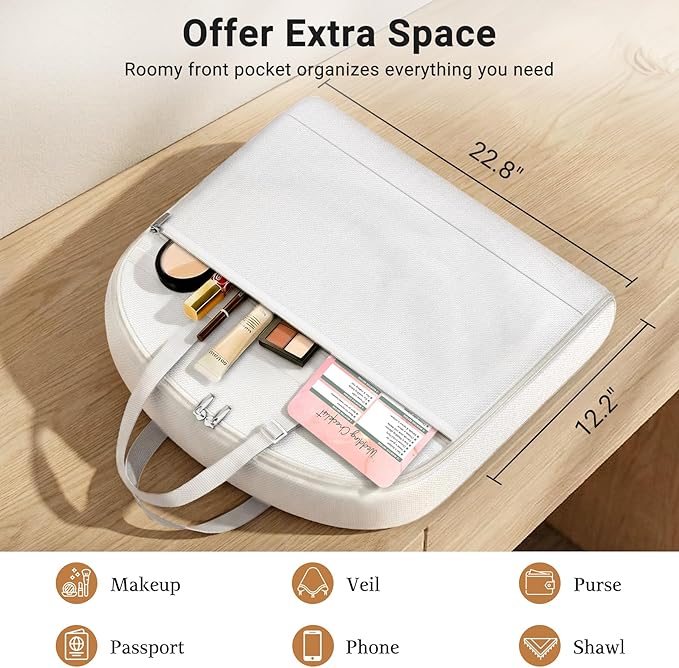 MISSLO 2-in-1 Wedding Dress Garment Bag 70" Dress Bags for Gowns Long with 5 Bride Accessories Pockets & Adjustable Handles Trifold Dresses Cover for Travel and Closet Storage, White
