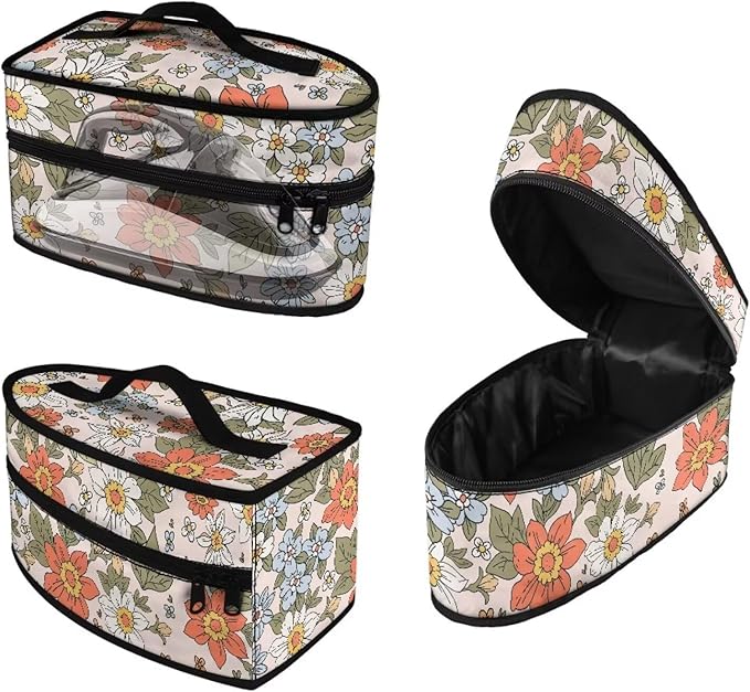 Pastoral Style Iron Portable Storage Bag for Travel or Storage Daisy Rose Iron Storage Case with Zipper Closure
