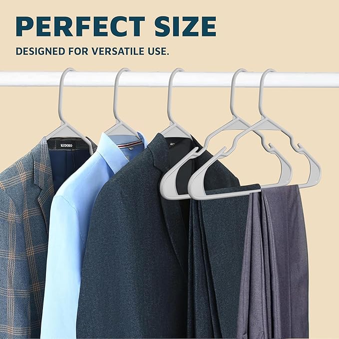 Lifemaster Plastic Clothes Hangers – Heavy Duty Hanger Set, for Organizing Clothes, Dresses, and Coat, Holds Up to 5 lbs, Space-Saving Hangers with Non-Slip Shoulder Grooves, Pack of 80, Gray