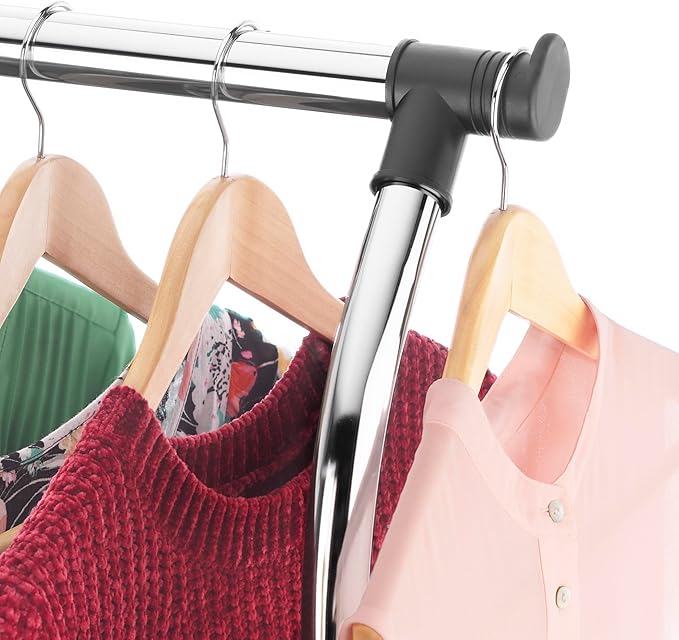 Whitmor Double Rods Clothes Rack, Rolling Clothing Rack for Hanging Clothes, Portable Wardrobe Rack, Adjustable Garment Rack with Wheels, Black & Silver