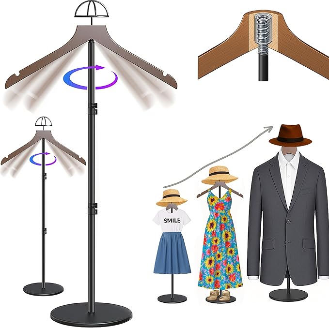 2 Pack T Shirt Display Stand 19-44.5 Inch with Hat Rack, Height Adjustable for Long Short Clothes Dress,Display Mannequin for Store, Closet, Photoshoot, Exhibition, Vendors Shop, Parties(Brown,2 Pack)