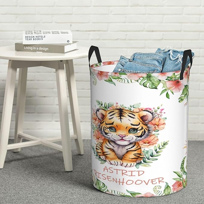Personalized Tiger Laundry Basket For Baby Kids Boys Girls Adult Custom Hamper Basket With Name For Bathroom Bedrooms Collapsible Baby Laundry Basket, Dirty Clothes Hamper With Handles