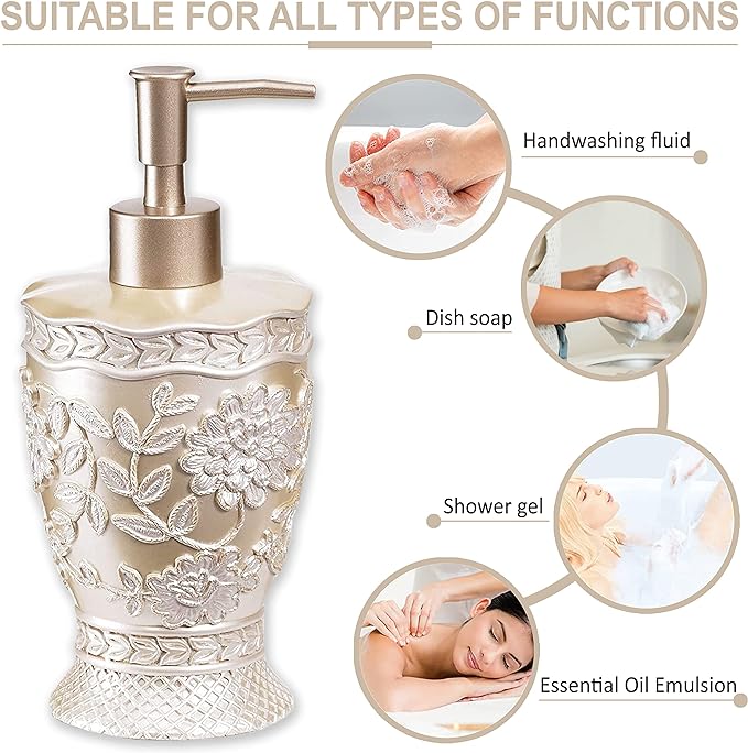 Zahari Home Rose Vine Stylish Soap Dispenser Set - Modern Print Design for Kitchen and Bathroom - Lotion Pump, Dish Soap, Hand Sanitizer, Hand Soap - Cute and Practical