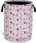 Pink Purple Flowers Laundry Basket Foldable Oxford Cloth With Handle Portable Colorful Storage Basket Organizer Suitable For Laundry Room/Bedroom/Living Room/Children'S Room (18.9 X 16.5 Inch)