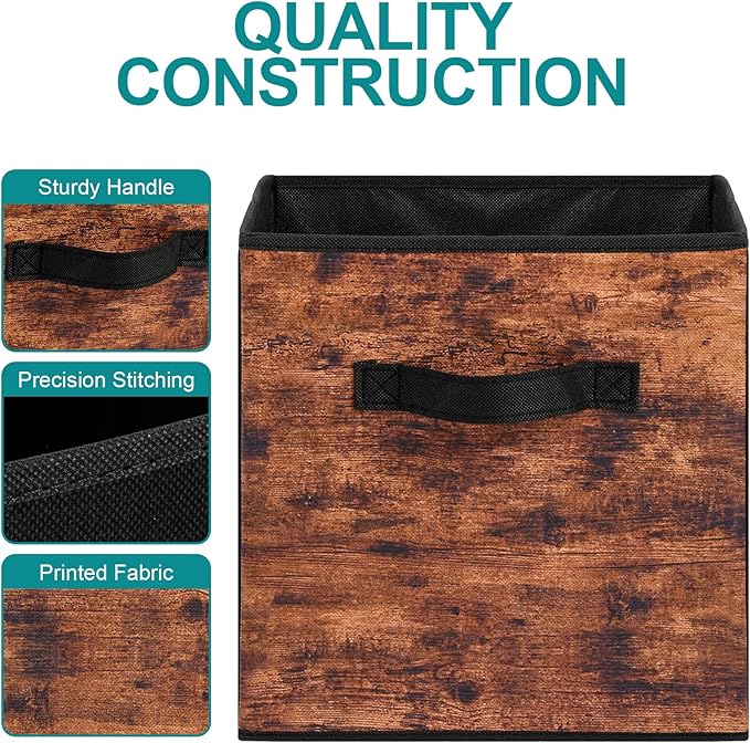 Stero Fabric Storage Cubes, 3 Pack Foldable Storage Bins with Handle, 11 Inch Storage Baskets Box for Shelves, Closet, Organizer, Rustic Brown and Black