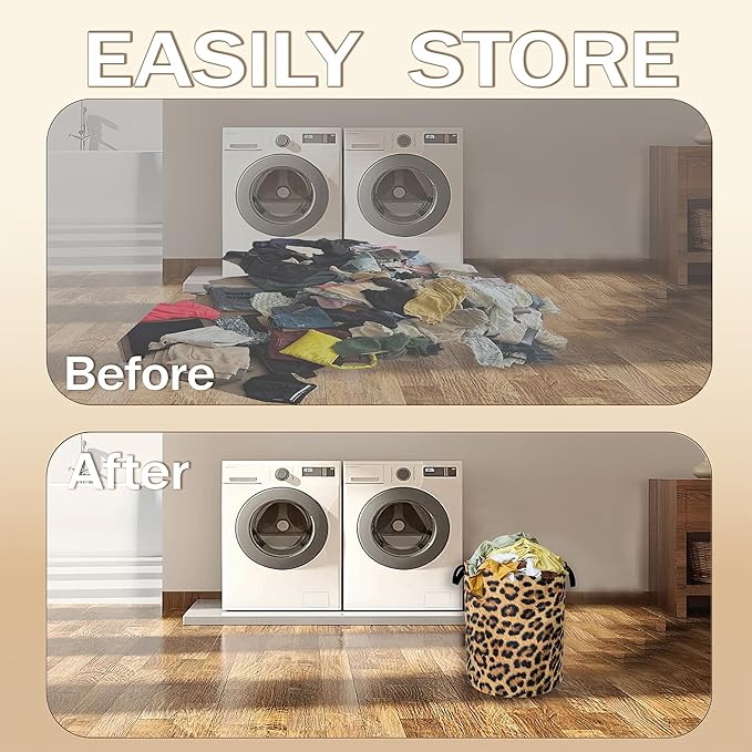 Laundry Hamper,Classic Leopard Laundry Basket,Wildlife Fur Print Portable Collapsible Laundry Room Organization Storage for Dorm Room,Nursery,Bathroom,Bedroom,16x20 Inch