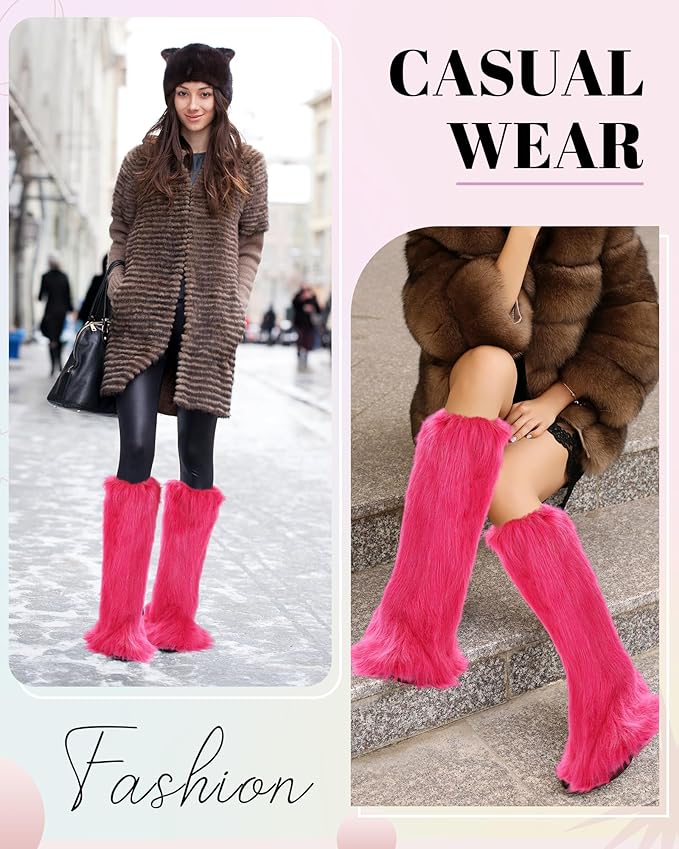 Berlune Faux Fur Fuzzy Leg Warmers Furry Boot Cuff Fur Fluffy Shoes Cover Sleeves for Women Valentines Winter Costumes
