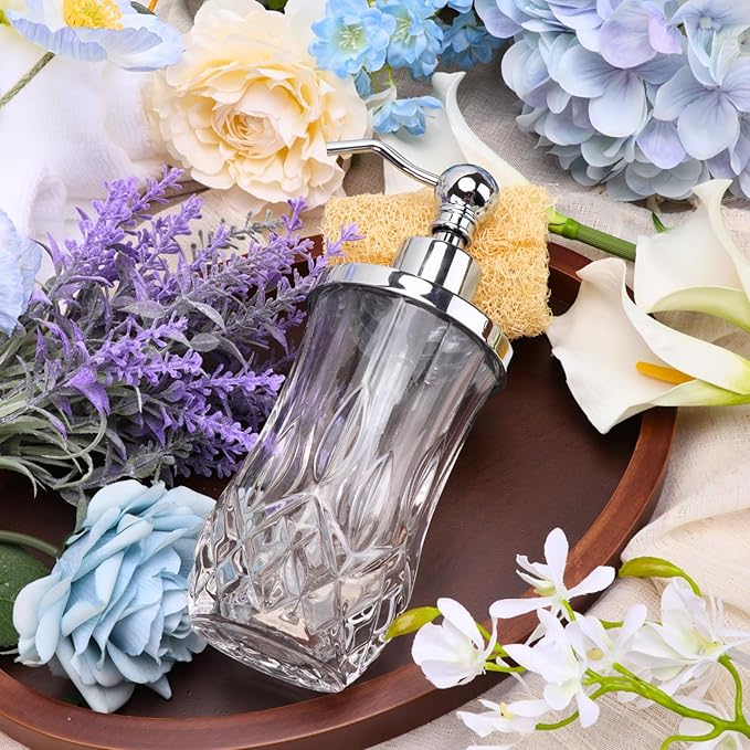 9Oz Clear Glass Soap Dispenser with Zinc Alloy Pump,Lead-Free Thick-Cut Glass,Countertop Soap Dispensers for Bathroom & Kitchen,Round