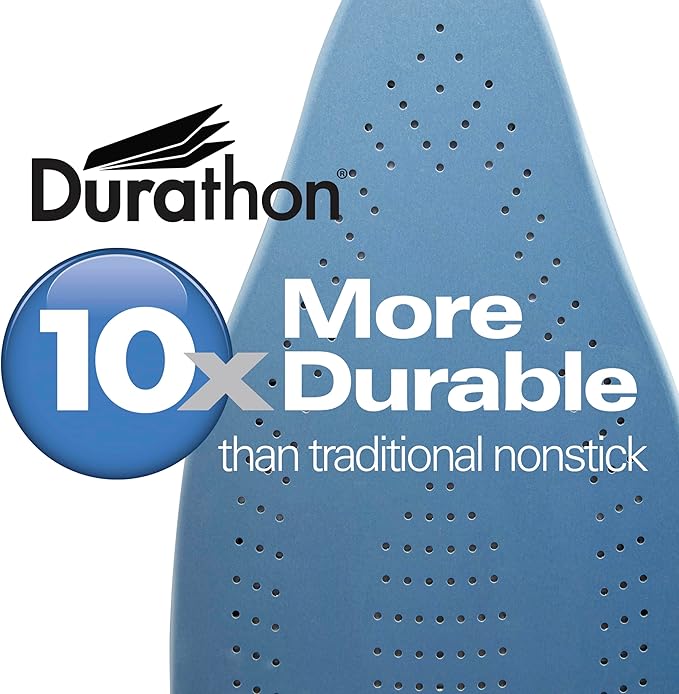 Hamilton Beach Steam Iron & Vertical Steamer for Clothes with Scratch-Resistant Durathon Soleplate, 8' Retractable Cord, 3-Way Auto Shutoff, Anti-Drip, 1800 Watts, Silver and Blue