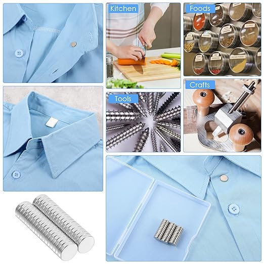 NdFeb Metal Collar Stays 50PCS, 9x2mm Strong Attractive NdFeb Dress Shirts Collar Stays Inserts, Attractive Neodymium Rare Earth Buttons for Clothing DIY Electronic Components Crafts