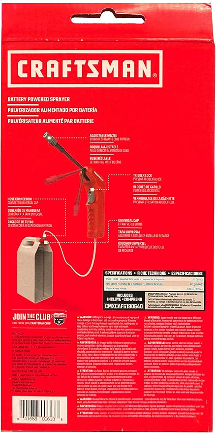 CRAFTSMAN Battery Powered Sprayer Wand (CMXCAFG190640) Easily Attaches to Most Ready to Use Chemical Bottles for Gardening, Lawn and Disinfecting
