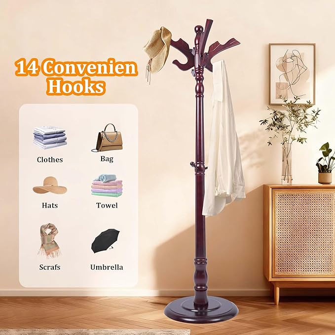 Coat Rack Freestanding Heavy Duty, Coat Hanger Stand Height 71’’ with Hooks, Coat Tree Freestanding Hat Rack Stand for Entrance, Office, Living Room, Bedroom, Corridor