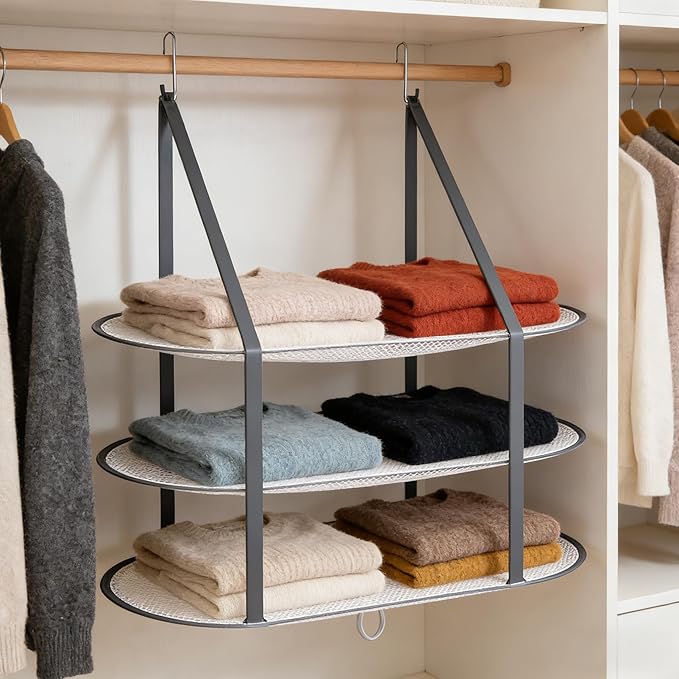 2PCS Sweater Drying Rack Hanging on Door Dryer Flat Portable Collapsible Mesh Large Laundry Clothes Drying Rack Room Organization 3 Tier