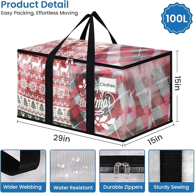 Clear Heavy Duty Extra Large Moving Bags, Reinforced Handle and Double Zipper Storage Bags, Packing Bags Alternative (8 Packs)