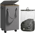 Large Laundry Basket with Wheels - 100L Rolling Laundry Hamper with Lid and Removable Bag - Portable Clothes Hamper for Bedroom Aesthetic - Great for Bathroom, Dorm & Laundry Room (Gray)