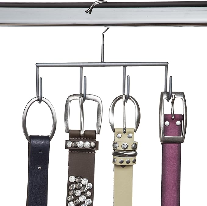 Mawa by Reston Lloyd Non-Slip Space-Saving Clothes Hanger for Belts with 4-Hooks, Style GH, Set of 2, Silver