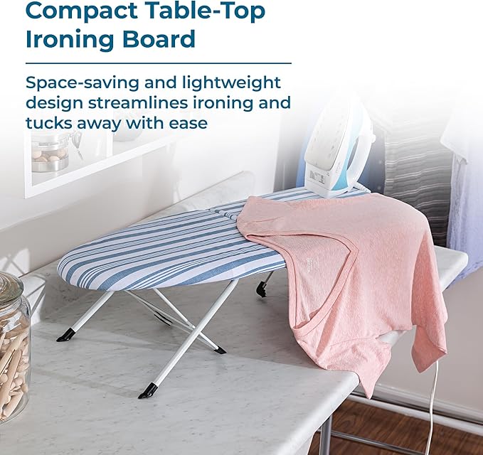 Honey-Can-Do Folding Tabletop Ironing Board with Iron Rest, Blue, 32” L x 12” W, Steel Frame