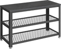 VASAGLE 3-Tier Shoe Rack, Shelf Storage Bench with Metal Mesh Shelves and Seat, Free Standing Shoe Organizer for Entryway, 11.8 x 28.7 x 17.7 Inches, Ebony Black and Black ULBS073B06
