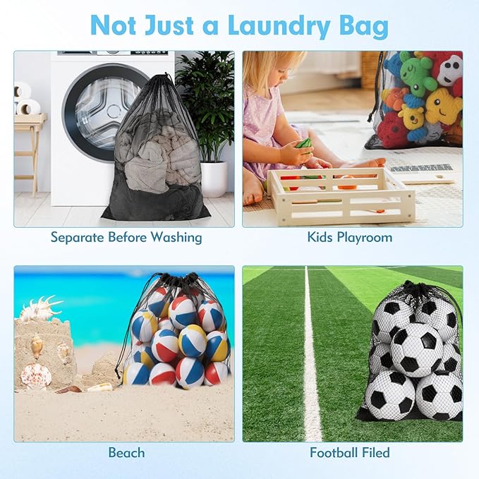 2 Pcs Mesh Laundry Bags, 24x35 Inches Large Mesh Laundry Bag with Drawstring, Large Laundry Drawstring Bag for Travel, Home, College and Apartment