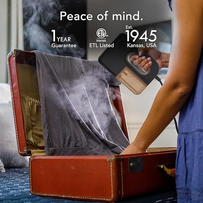 Vornado Passport Handheld Travel Garment Steamer, Integrated Hanger, 13 Minute Continuous Steam, 20-Second Heating Time, Phantom