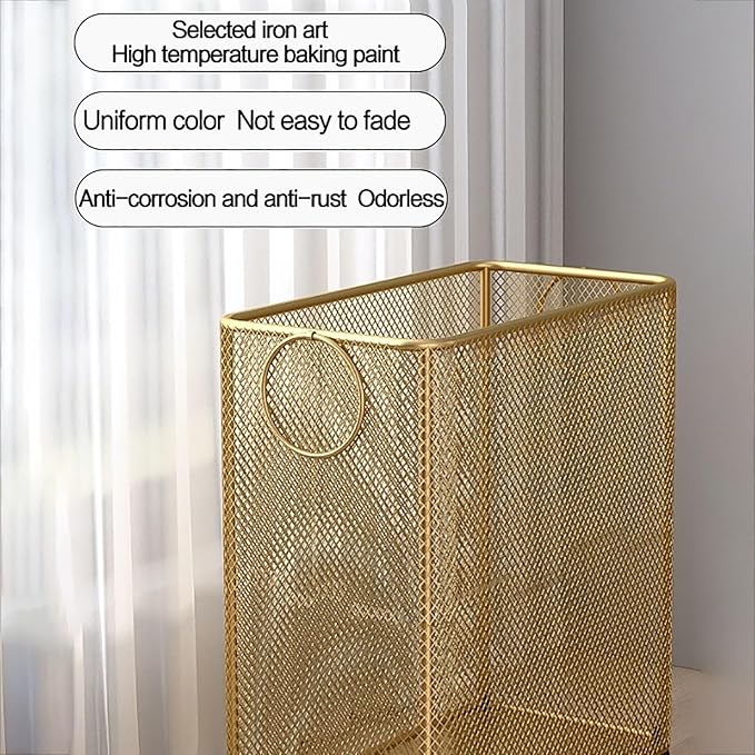 Gold Metal Basket with Wheels - Rolling Laundry Hamper Cart - Yoga Mat Storage Rack - Wire Basket with Wheels