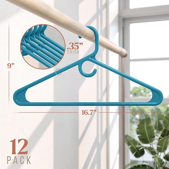 NEATERIZE Ultra Heavy Duty Plastic Clothes Hangers - Blue - Durable Coat, Suit and Clothes Hanger. Perchas De Ropa (12 Pack - Blue)