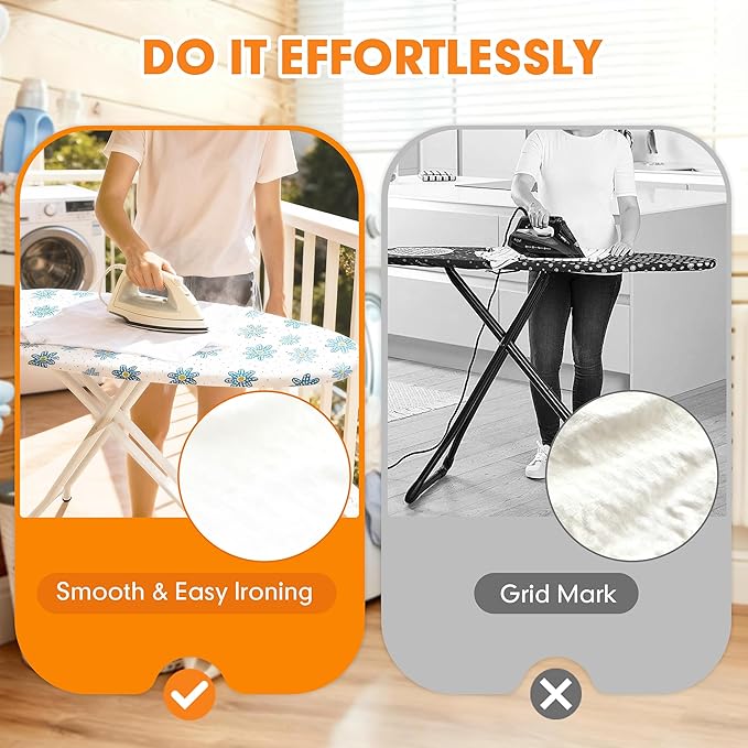 Ironing Board Cover and Pad, 21x54 Extra Large Thick Iron Padding, Scorch & Stain Resistant Ironing Board Cover, Heavy Duty Iron Board Padded with Adjustable Fasteners Durable Elastic Edge, Daisy