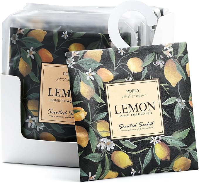 12 Pack Large Lemon Scented Sachets – Hanging Closet & Drawer Deodorizer & Air Freshener, Long-Lasting Aroma