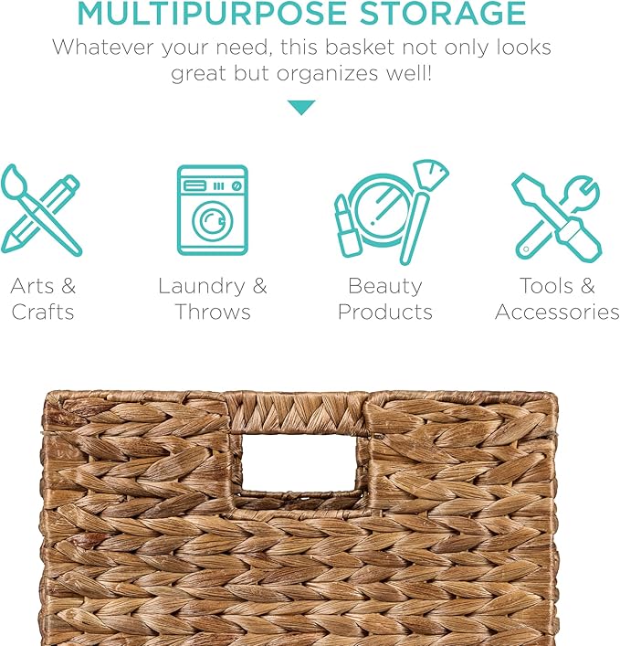 Best Choice Products 13x13in Pack of 5 Cube Storage Baskets, Water Hyacinth Multipurpose Collapsible Organizers, Handwoven Laundry Totes for Laundry, Living Room, Kids Room & Nursery - Chestnut