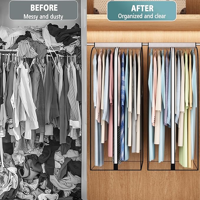 22” Gusseted Garment Bags for Hanging Clothes all Clear Clothes Cover for Closet Storage, Wardrobe Coat Protector for Suit, Shirt Long Dress, Bottom Enclosed, 2 Pack, 50” Long
