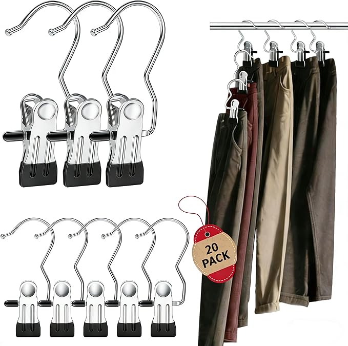 20 Pack Metal Clip Hangers Heavy Duty Single Hanger Clips for Closet Boot Hanger Clips for Wardrobe Travel Scarf Socks Gloves Hats