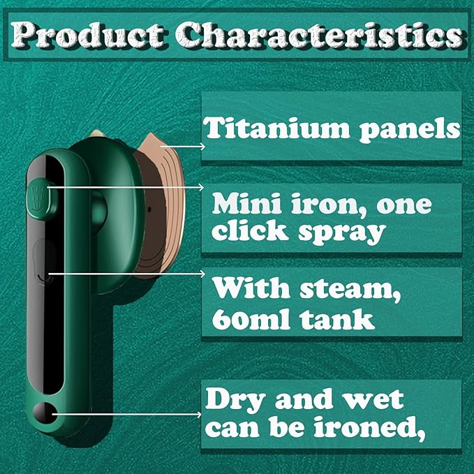 Travel Iron Mini with Steam - Lightweight Portable Clothes Iron for Travel & Crafting, Dual Wet/Dry Use, Fast Heating, Perfect for Sewing & Quilting (Green)