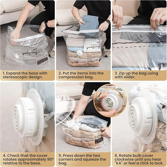 TAILI 8 Pack Cube Vacuum Storage Bags, Medium Size (25x19x11 inch), Vacuum Seal Bags for Clothing, Travel Compression Packing for Clothes, Blankets, Baby Clothes, Travel Accessories