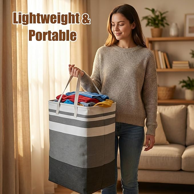 4 Pack Extra Large Laundry Basket, Waterproof & Collapsible Laundry Hamper with Heavy-Duty Handles, Freestanding Hamper for Clothes, Toys, Towels in Home Dorm Bathroom Bedroom-75L, Grey, Local Stock