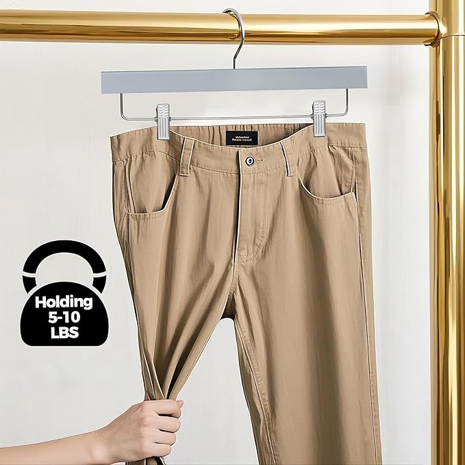 Quality Hangers Wooden Pants Hangers - 20-Pack Swivel Hook Cloth Hanger Set - Lotus Wood Skirt, Pant, Shorts and Slack Hangers with Adjustable Clip – Gray Clothing Hanger (Gray, 20)