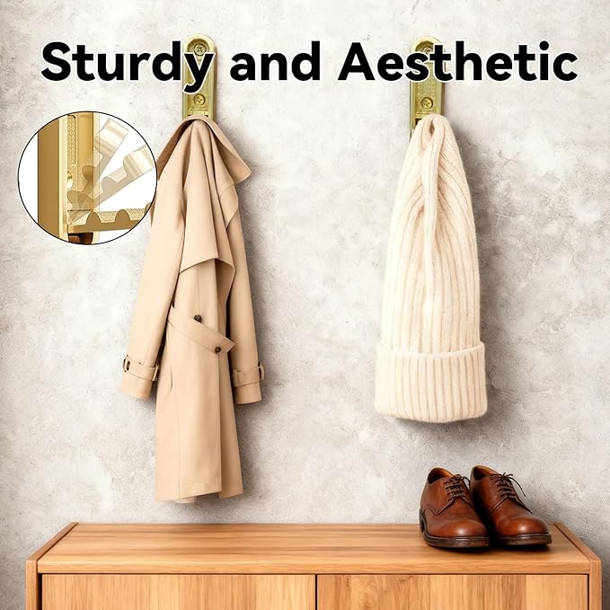 2PCS Folding Coat Hooks,Gold Wall Hooks for Hanging – 2 Folding Coat Hooks, Flip Down Heavy Duty Hooks Robe Hook Wall Mounted for Clothes, Towels, Hats & More