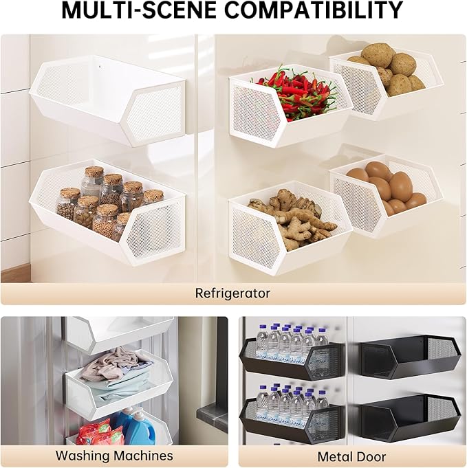 Magnetic Basket for The Side of Washing Machine Magnetic Lint Bin for Laundry Room Magnetic Spice Rack for Refrigerator Laundry Room Organization and Storage, Metal (White, Large)
