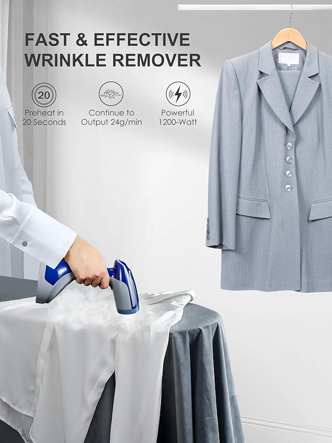 Reemix Steamer for Clothes, Folding Handheld Design Garment Wrinkles Remover, 20g/min Strong Penetrating Steam, 25-Sec Fast Heat-up, for Home, Office and Travel (Large, no Foldable, Gray)