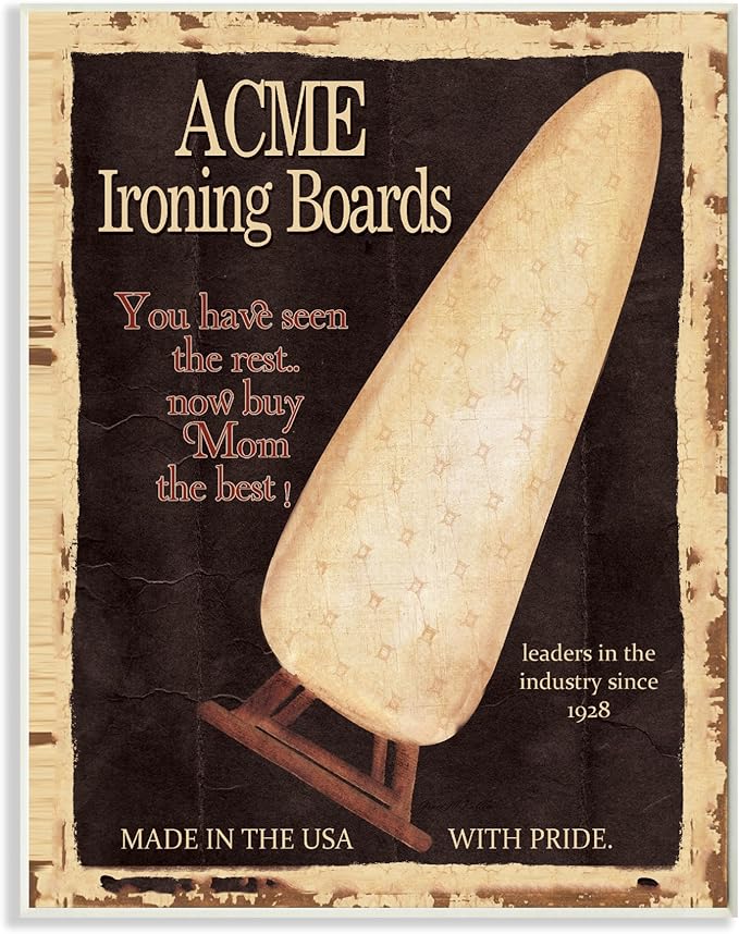 Stupell Home Décor Vintage Look Acme Ironing Boards Wall Plaque Art, 10 x 0.5 x 15, Proudly Made in USA